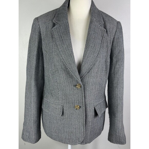 Vintage Womens Wool Blend Blazer Gray Herringbone Tweed Med English Countryside - Picture 1 of 12